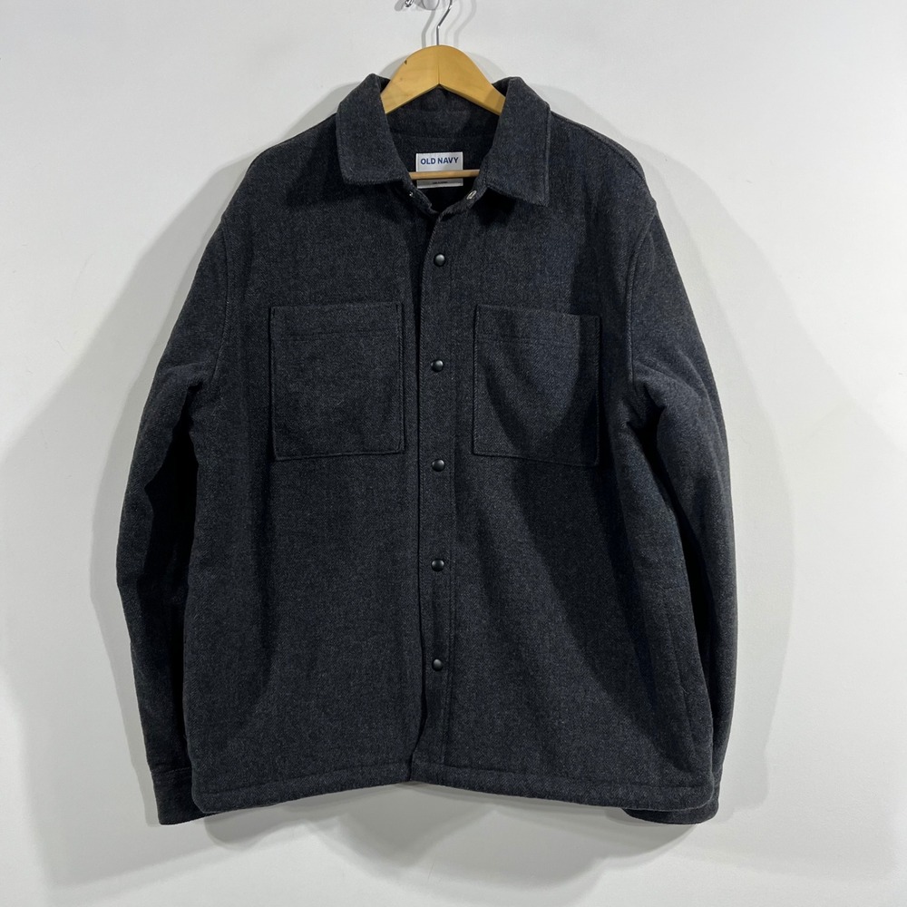 Old Navy 90s Sherpa Lined Herringbone Shirt Jacket Wool Blend Shacket Mens XL